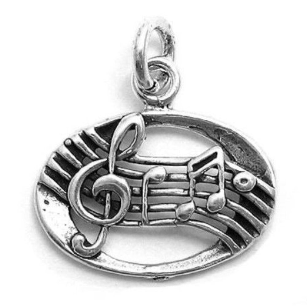 TREBLE CLEF AND MUSICAL NOTES CHARM. STERLING SILVER